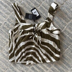 Olive & White Zebra-Print Tie-Front Crop Top